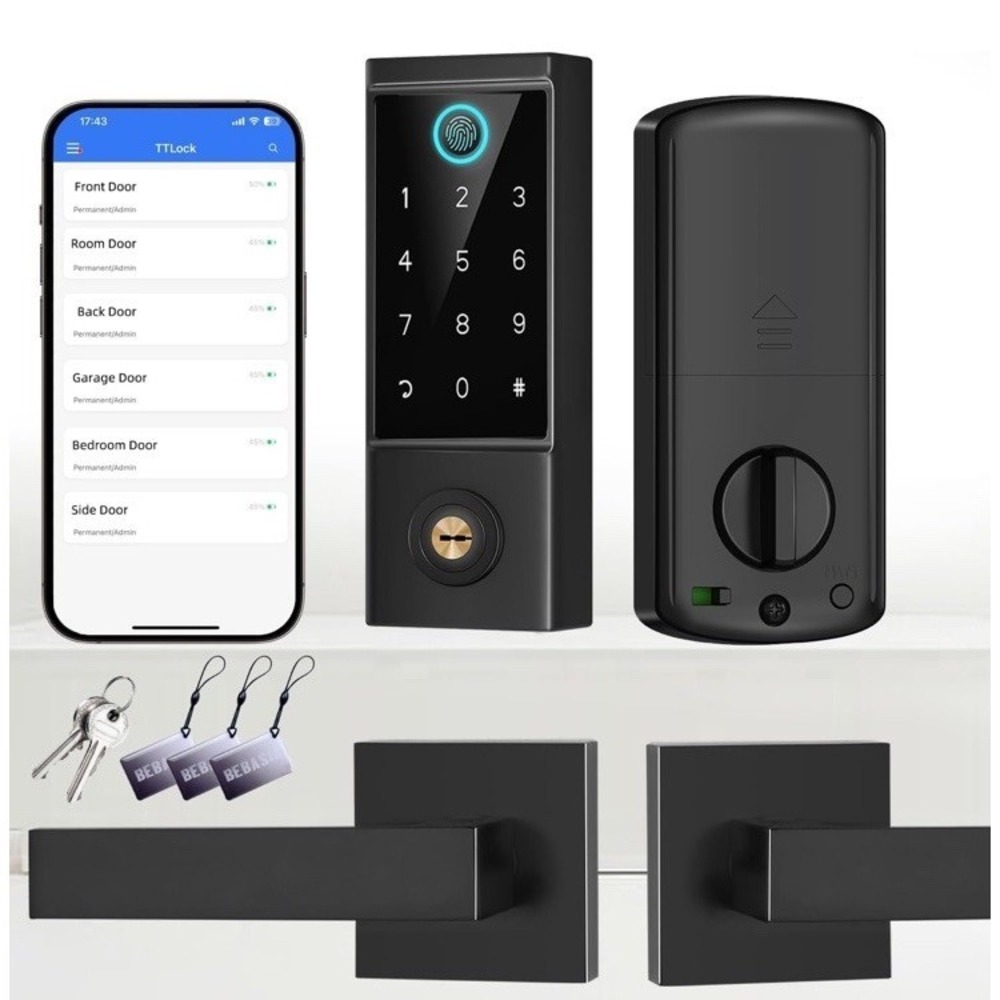 BEBASIA APP Control Fingerprint Lock with Handle, Heavy Duty Smart Keyless Entry